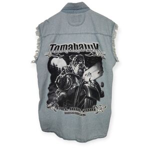 Biker Wear 2010 Tomahawk Fall Ride Wisconsin Cutout Denim Shirt Size M